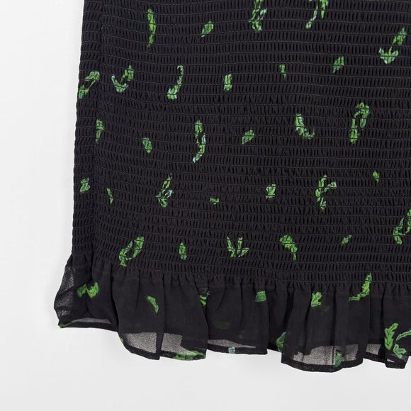 Aritzia Wilfred Luella Smocked Strap Mini Dress Black Green XS Cocktail - Picture 4 of 5